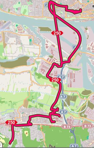 Karte mit dem Streckennetz der Buslinie 250